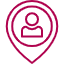 Icône rose d'un repère géographique avec une silhouette humaine.