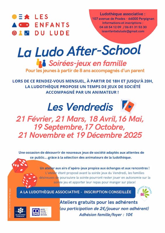 Affiche du calendrier des soirées parents-ados de la ludothèque